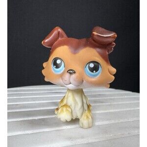Authentic Littlest Pet Shop LPS Collie - #58 Brown Tan Dog Sage paw up Magnetic